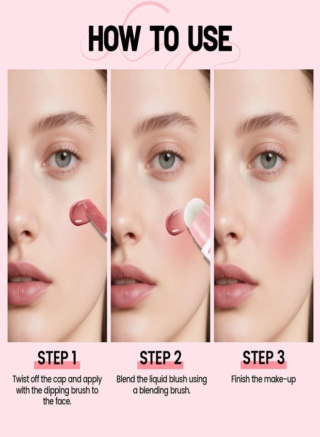 Noerrors Dual-Ended Pink Liquid Blush for Cheeks, Long-Lasting and Multi-Use High Pigment Blusher Liquid, Waterproof Matte Finish Cheek Blusher for Natural Flush, Cute Makeup Blush Tint for Women - Image 5